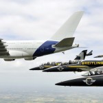 The Breitling Jet Team flying with Airbus A380